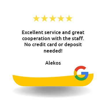Excellent service and great cooperation with the staff there. No credit card or deposit needed. Alekos